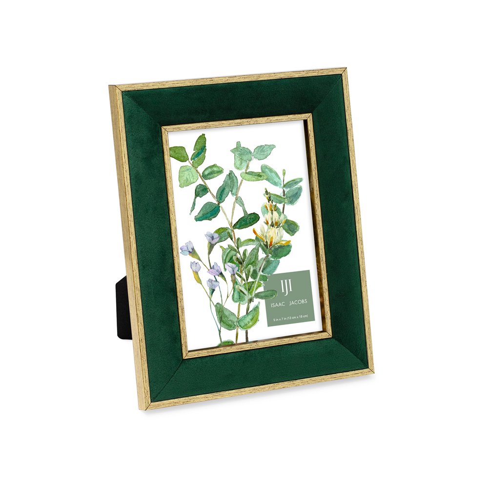 Isaac Jacobs Velvet Picture Frame with Metallic Double Border, Photo Frame, Horizontal &amp; Vertical, Made for Tabletop &amp; Wall Display, for Home and Office