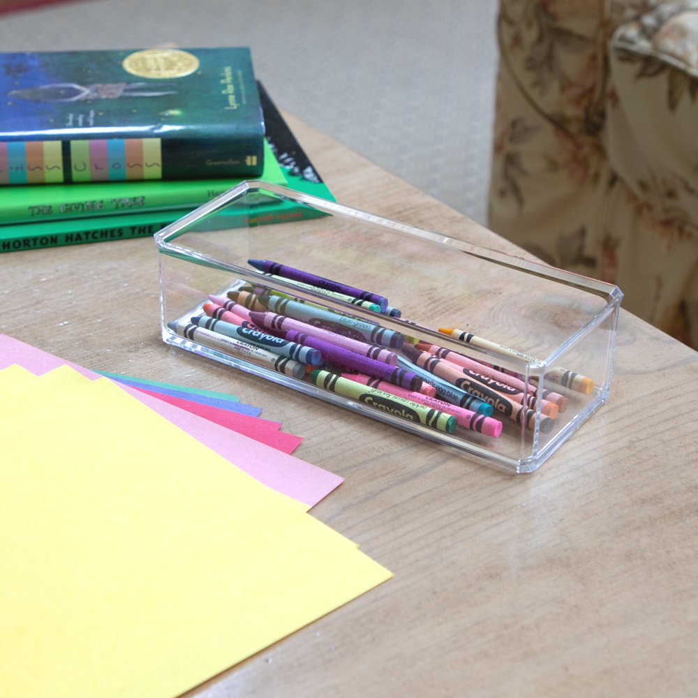 Isaac Jacobs Clear Acrylic Rectangular Stackable Storage Organizer, (9" L x 3.5" W x 2.5" H) Drawer Tray, Multi-Functional, Bathroom, Kitchen, Home, Office, Desk, Drawers