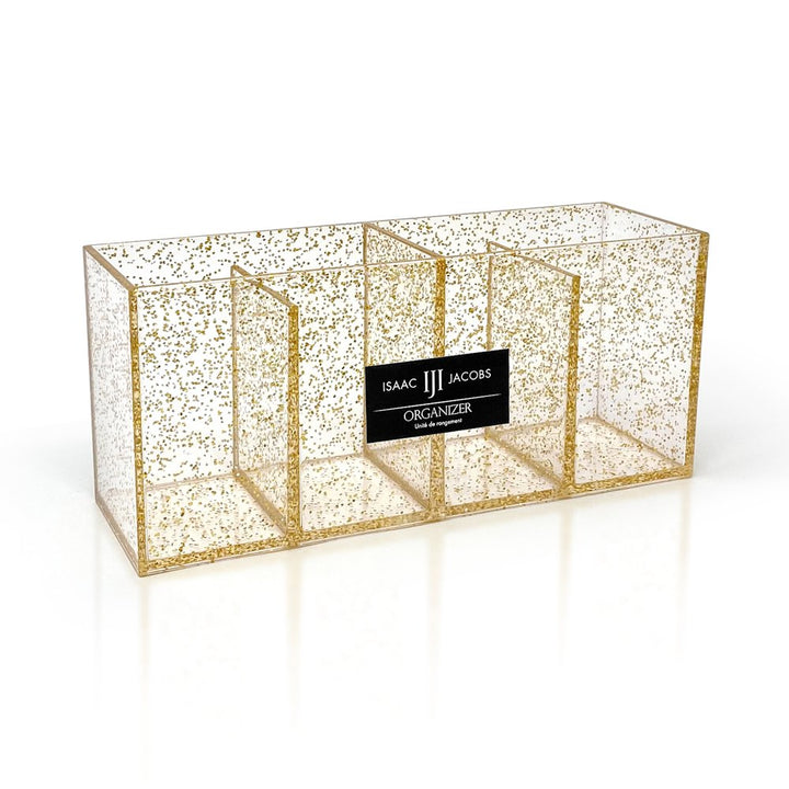 Isaac Jacobs 4-Compartment Clear Acrylic Organizer- Makeup Brush Holder- Storage Solution- Office, Bathroom, Kitchen Supplies and More