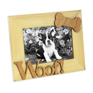 Isaac Jacobs Wood Sentiments Dog “Woof!” Picture Frame, Photo Gift for Pet Dog, Puppy, Display on Tabletop, Desk