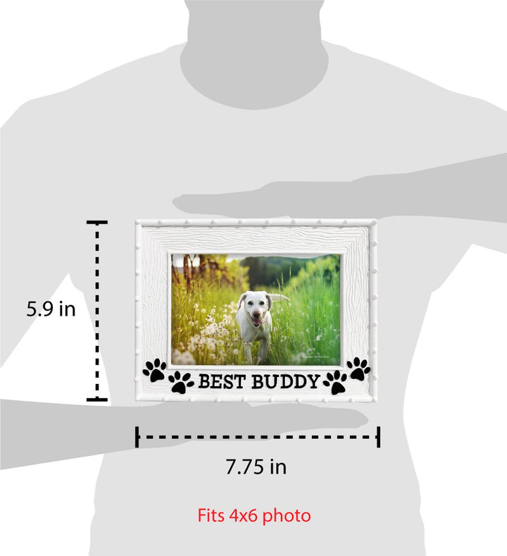 Isaac Jacobs 4" x 6" Resin Sentiments Dog Best Buddy Picture Frame, Horizontal Keepsake Photo Frame with Easel and Hanging Tabs for Tabletop, Desktop &amp; Wall Display