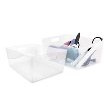 Isaac Jacobs 3-Pack Clear Storage Bins with Cutout Handles, Plastic Organizer for Home, Office, Kitchen, Fridge/Freezer, Drawers, BPA Free, Food Safe