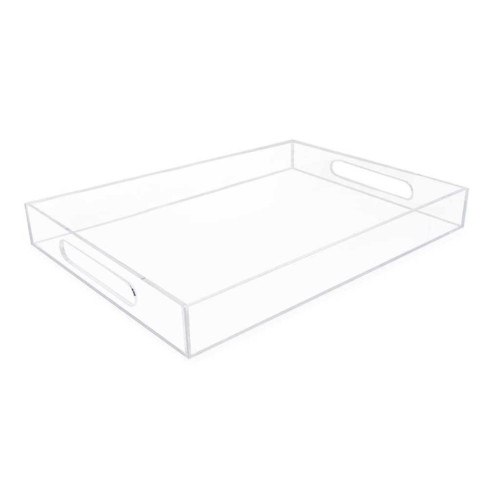 Isaac Jacobs Clear Acrylic Serving Tray with Cutout Handles, Spill-Proof, Stackable Organizer, Space-Saver, Food &amp; Drinks Server, Indoors/Outdoors, Lucite Storage Décor &amp; More