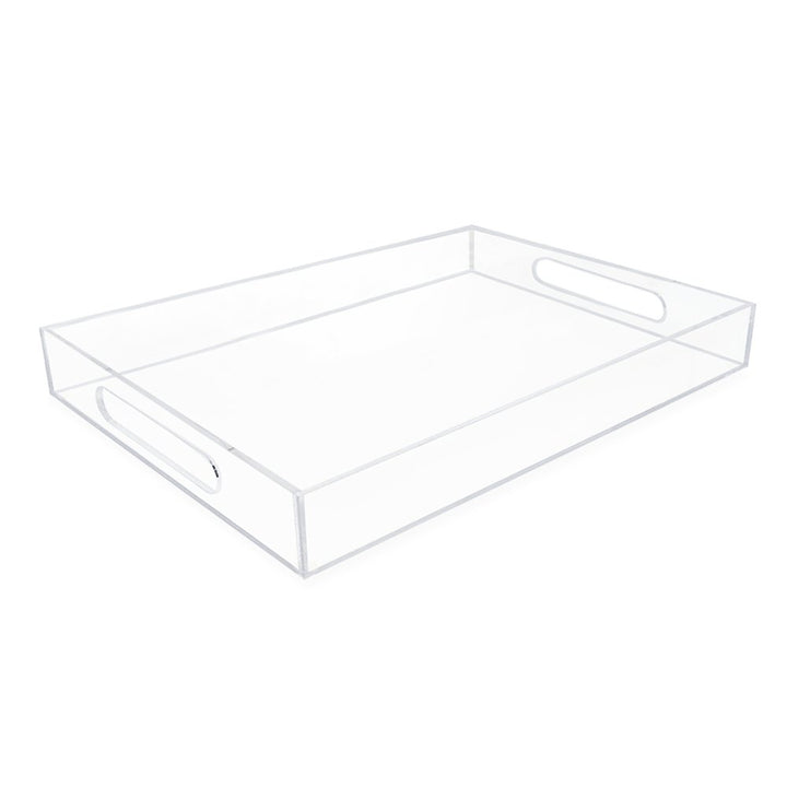 Isaac Jacobs Clear Acrylic Serving Tray with Cutout Handles, Spill-Proof, Stackable Organizer, Space-Saver, Food &amp; Drinks Server, Indoors/Outdoors, Lucite Storage Décor &amp; More