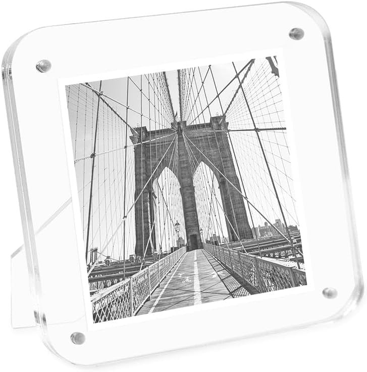 Isaac Jacobs Clear Plain Rounded Corner Acrylic Picture Frame, Magnetic Photo Frame, Made for Tabletop Display with Two-Way Easel