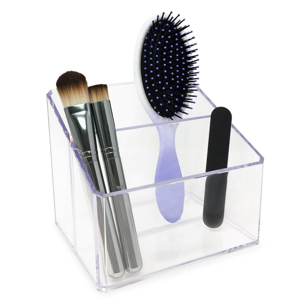 Isaac Jacobs Clear Acrylic Organizer, Remote Holder &amp; Multi-Functional Makeup, Brush, Pen &amp; Pencil Storage Solution, for The Home, Bathroom, Office, Child’s Desk