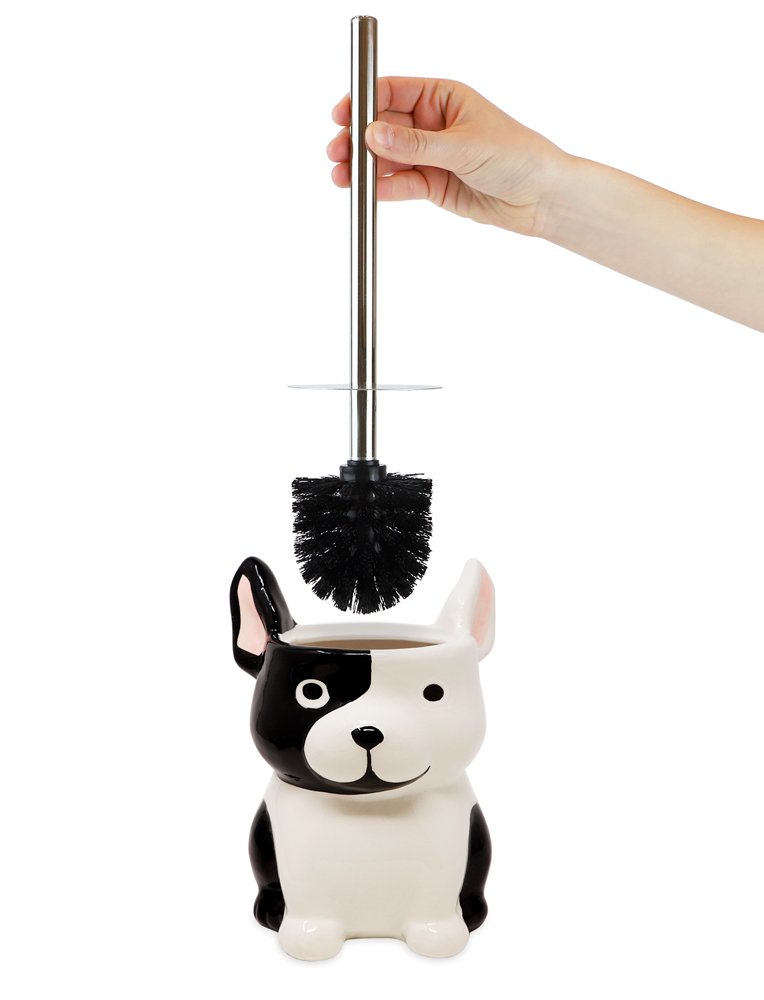 Isaac Jacobs Ceramic Toilet Bowl Brush Holder with Metal Handle - Bathroom Accessory &amp; Cleaning Storage