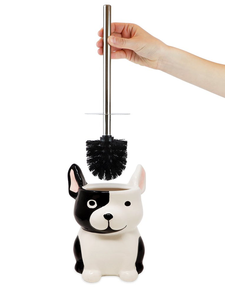 Isaac Jacobs Ceramic Toilet Bowl Brush Holder with Metal Handle - Bathroom Accessory &amp; Cleaning Storage