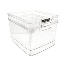 Isaac Jacobs Clear Storage Bins w/Cutout Handles, Plastic Organizer for Home, Office, Kitchen, Fridge/Freezer, Bathroom, BPA Free, Food Safe