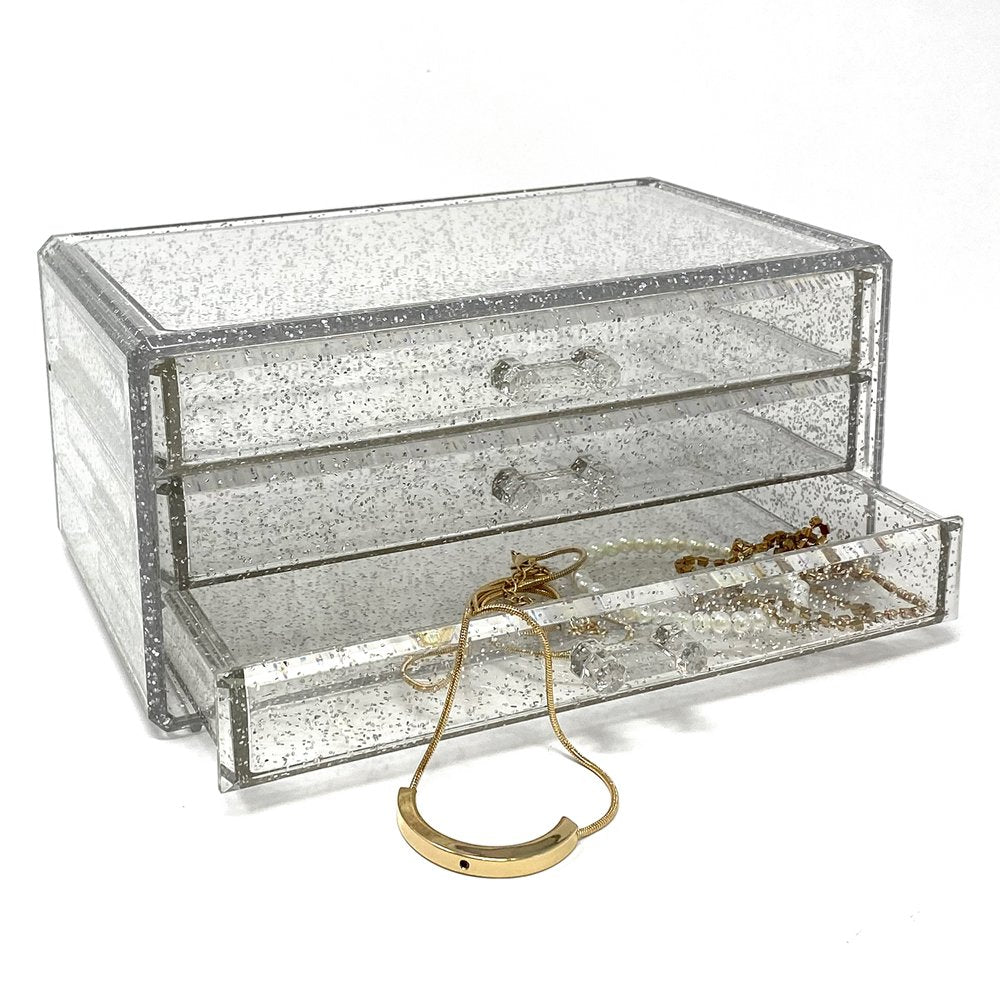Isaac Jacobs Clear Acrylic 3-Drawer Stackable Jewelry Organizer, Cosmetic &amp; Makeup Case with 3-Drawer Trays, Made for Bedroom, Bathroom, Countertop &amp; Dresser