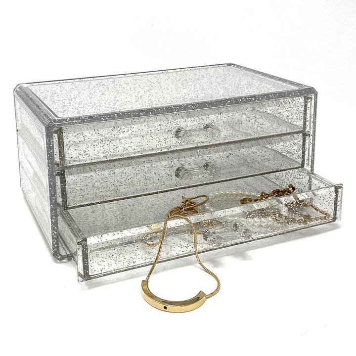 Isaac Jacobs Clear Acrylic 3-Drawer Stackable Jewelry Organizer, Cosmetic &amp; Makeup Case with 3-Drawer Trays, Made for Bedroom, Bathroom, Countertop &amp; Dresser