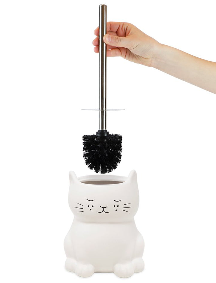 Isaac Jacobs Ceramic Toilet Bowl Brush Holder with Metal Handle - Bathroom Accessory &amp; Cleaning Storage