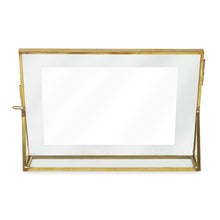 Isaac Jacobs Vintage Style Brass and Glass, Floating Photo Frame, Metal, with Locket Closure and Angled Base, for Pictures, Art, Mementos, Keepsakes