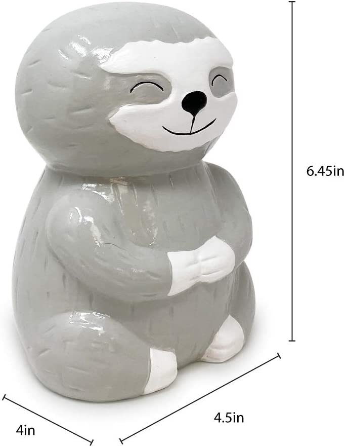 Isaac Jacobs Ceramic Sloth Money Bank, Cute Piggy Bank for Kids and Adults, Sloth Lovers Gift, Animal and Adventure Room Décor for Boys &amp; Girls, Happy Sloth Cartoon Animal Decorative Coin Bank (Gray)
