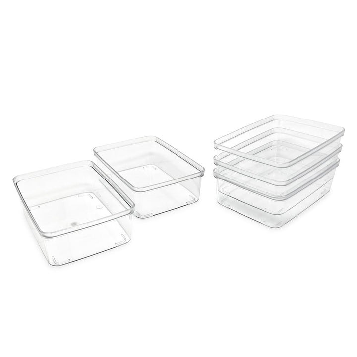 Isaac Jacobs Clear Storage Bins w/Cutout Handles, Plastic Organizer for Home, Office, Kitchen, Fridge/Freezer, Bathroom, BPA Free, Food Safe