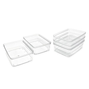 Isaac Jacobs Clear Storage Bins w/Cutout Handles, Plastic Organizer for Home, Office, Kitchen, Fridge/Freezer, Bathroom, BPA Free, Food Safe
