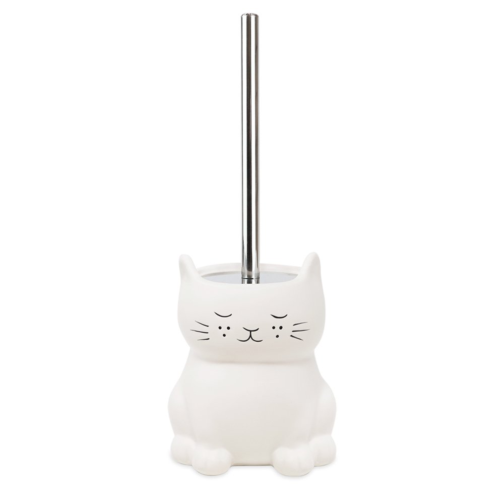 Isaac Jacobs Ceramic Toilet Bowl Brush Holder with Metal Handle - Bathroom Accessory &amp; Cleaning Storage