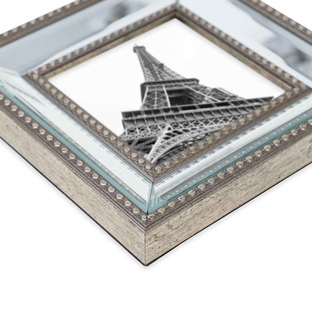 Isaac Jacobs Mirror Bead Picture Frame - Classic Mirrored Frame with Dotted Border Made for Wall Display, Tabletop, Photo Gallery and Wall Art