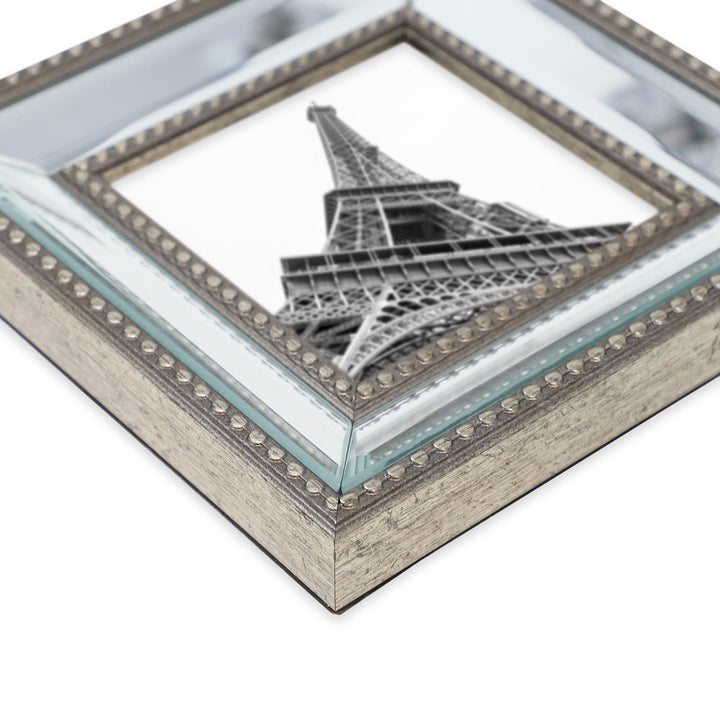 Isaac Jacobs Mirror Bead Picture Frame - Classic Mirrored Frame with Dotted Border Made for Wall Display, Tabletop, Photo Gallery and Wall Art