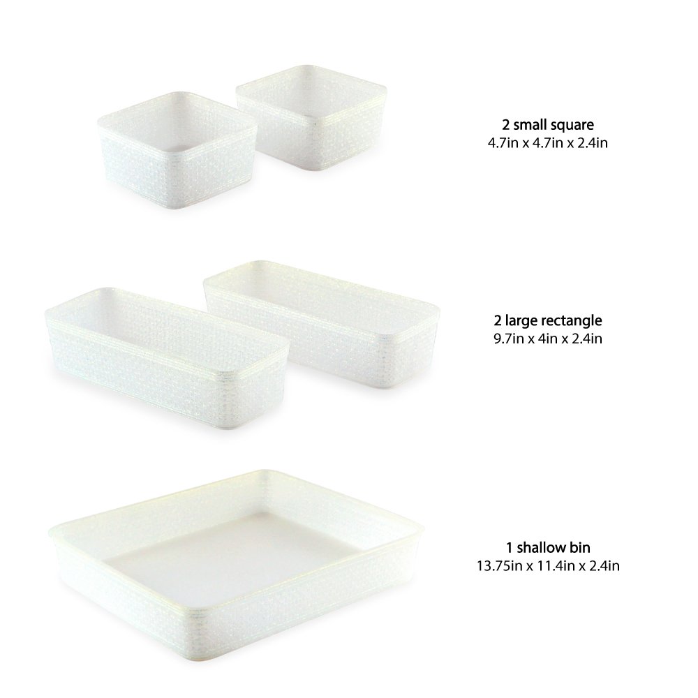 Isaac Jacobs Glitter Plastic Organizer Set w/Cut-Out Handles, Multi-Functional Home Storage, Desk, Office, Bathroom, Bedroom, Closet, Playroom