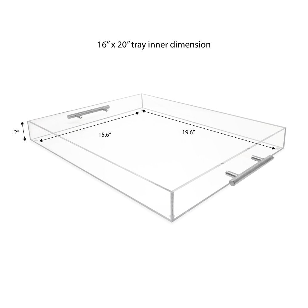 Isaac Jacobs Clear Acrylic Serving Tray with Metal Handles, Spill-Proof, Stackable Organizer, Space-Saver, Food &amp; Drinks Server, Indoors/Outdoors, Lucite Storage Décor &amp; More