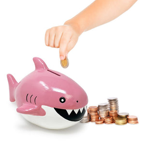 Isaac Jacobs Ceramic Shark Coin Bank for Kids, Great for Gifts, Home Décor, Money Saving Piggy Bank for Boys and Girls