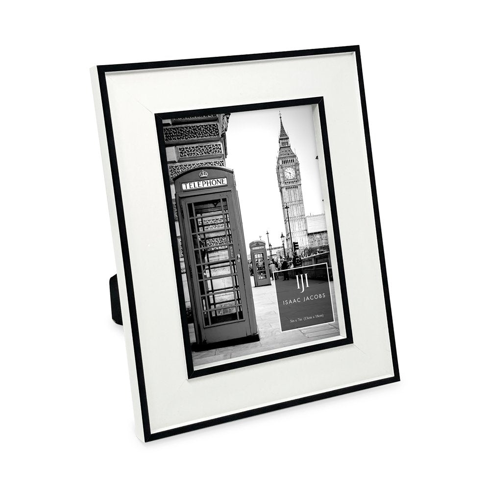Isaac Jacobs (Vertical &amp; Horizontal) Double Border Picture Frame w/ Black Fabric Easel, Wall-Mountable, Made for Tabletop &amp; Gallery, Home or Office