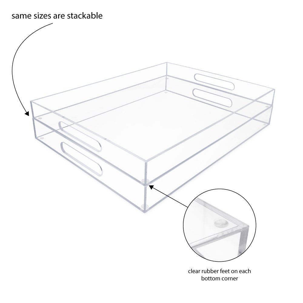 Isaac Jacobs Clear Acrylic Serving Tray with Cutout Handles, Spill-Proof, Stackable Organizer, Space-Saver, Food &amp; Drinks Server, Indoors/Outdoors, Lucite Storage Décor &amp; More