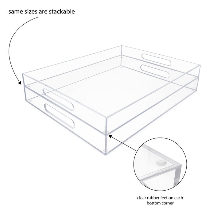 Isaac Jacobs Clear Acrylic Serving Tray with Cutout Handles, Spill-Proof, Stackable Organizer, Space-Saver, Food &amp; Drinks Server, Indoors/Outdoors, Lucite Storage Décor &amp; More