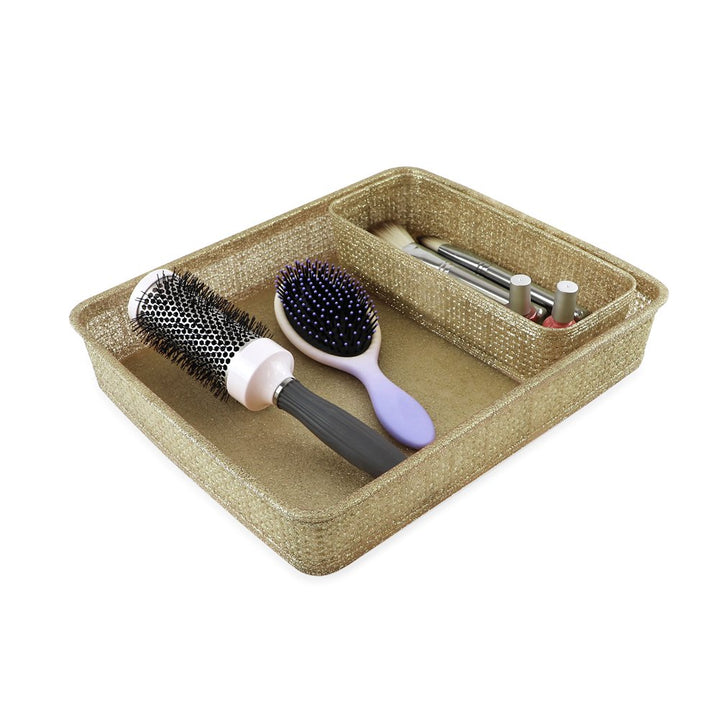 Isaac Jacobs Glitter Plastic Organizer Set w/Cut-Out Handles, Multi-Functional Home Storage, Desk, Office, Bathroom, Bedroom, Closet, Playroom