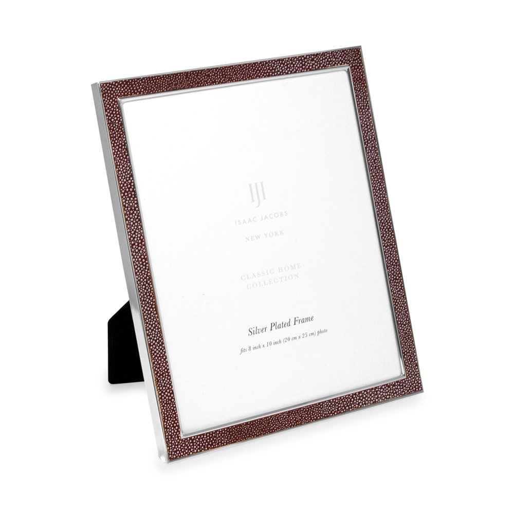 Isaac Jacobs Leather with Metal (Vertical &amp; Horizontal) Picture Frame, Shagreen Border w/ Black Fabric Easel, Wall-Mountable, Made For Tabletop, Photo Gallery