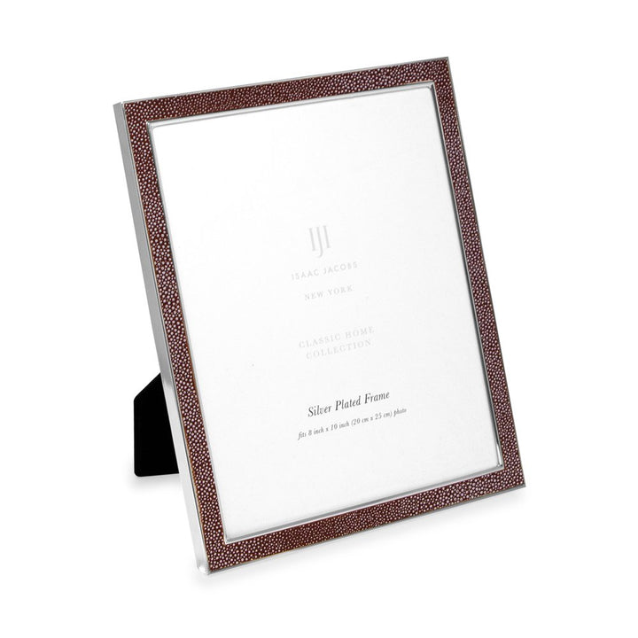 Isaac Jacobs Leather with Metal (Vertical &amp; Horizontal) Picture Frame, Shagreen Border w/ Black Fabric Easel, Wall-Mountable, Made For Tabletop, Photo Gallery