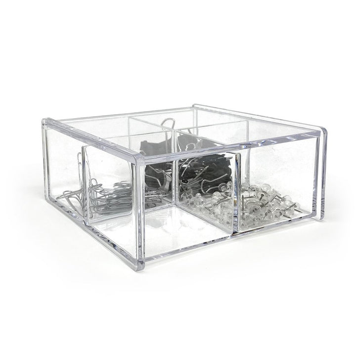 Isaac Jacobs 4-Compartment Square Clear Acrylic Organizer with Lid (5.75" L x 5.75" W x 2.75" H), Multi-Sectional Tray, Stackable, Storage Solution for School, Craft, Office Supplies, Kitchen &amp; More