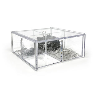 Isaac Jacobs 4-Compartment Square Clear Acrylic Organizer with Lid (5.75" L x 5.75" W x 2.75" H), Multi-Sectional Tray, Stackable, Storage Solution for School, Craft, Office Supplies, Kitchen & More