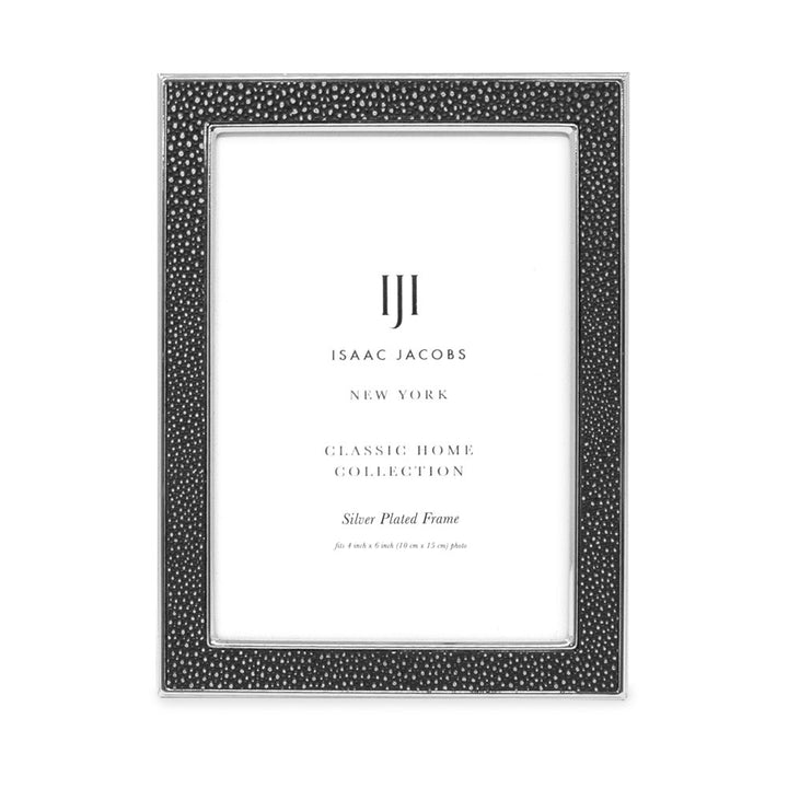 Isaac Jacobs Leather with Metal (Vertical &amp; Horizontal) Picture Frame, Shagreen Border w/ Black Fabric Easel, Wall-Mountable, Made For Tabletop, Photo Gallery