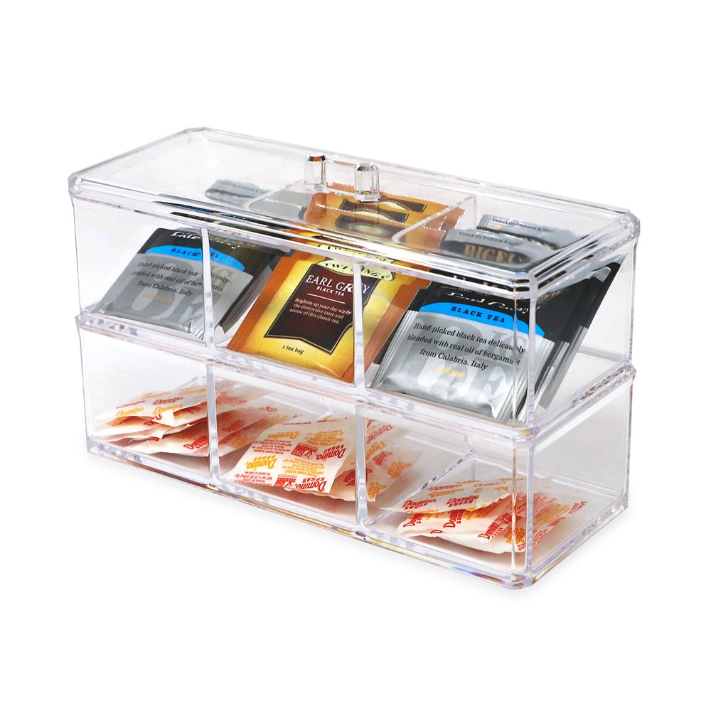 Isaac Jacobs 3-Compartment Clear Acrylic Rectangular Stackable Organizer with Lid, Multi-Sectional Drawer Tray, Storage Solution for Makeup, Craft Supplies, for Bathroom, Kitchen, Office