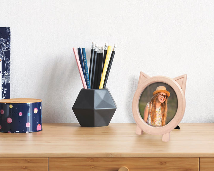 Isaac Jacobs Round Resin Sentiment Cat Picture Frame with Ears, Photo Tabletop &amp; Wall Display Hanging Display &amp; Home Décor