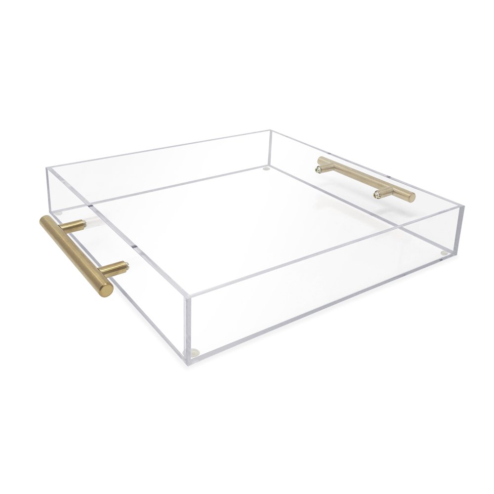 Isaac Jacobs Clear Acrylic Serving Tray with Metal Handles, Spill-Proof, Stackable Organizer, Space-Saver, Food &amp; Drinks Server, Indoors/Outdoors, Lucite Storage Décor &amp; More