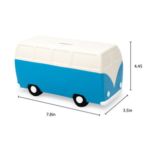 Isaac Jacobs Ceramic Camper Van Coin Bank for Kids, Great for Gifts, Home Décor, Money Saving Piggy Bank for Boys and Girls