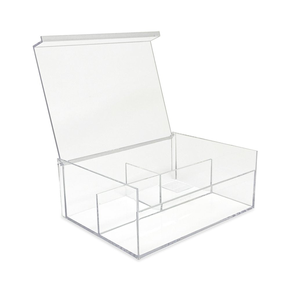 Isaac Jacobs 4-Compartment Clear Acrylic Organizer with Lid (6.7" L x 8.6" W x 3.4" H), Multi-Sectional Tray &amp; Storage Solution for Makeup, School &amp; Office Supplies &amp; More, for Bathroom, Kitchen
