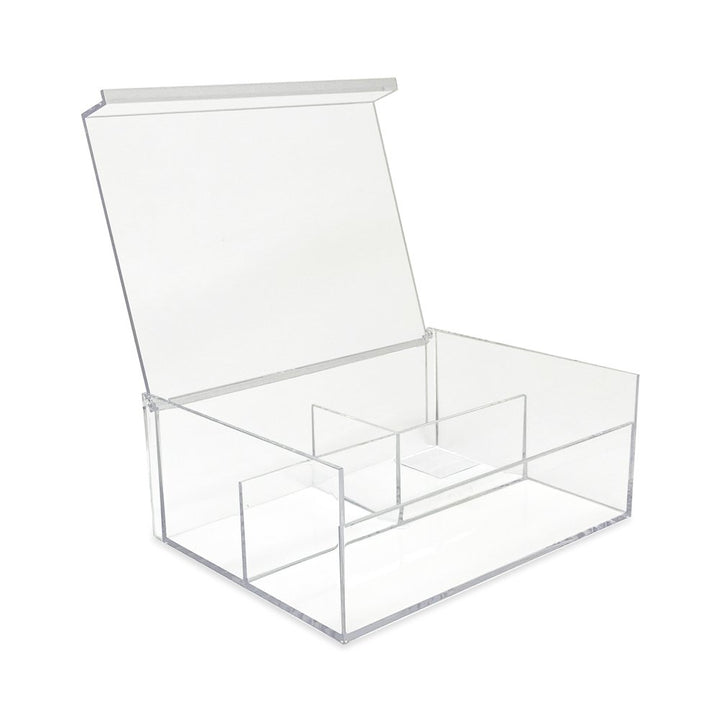 Isaac Jacobs 4-Compartment Clear Acrylic Organizer with Lid (6.7" L x 8.6" W x 3.4" H), Multi-Sectional Tray &amp; Storage Solution for Makeup, School &amp; Office Supplies &amp; More, for Bathroom, Kitchen