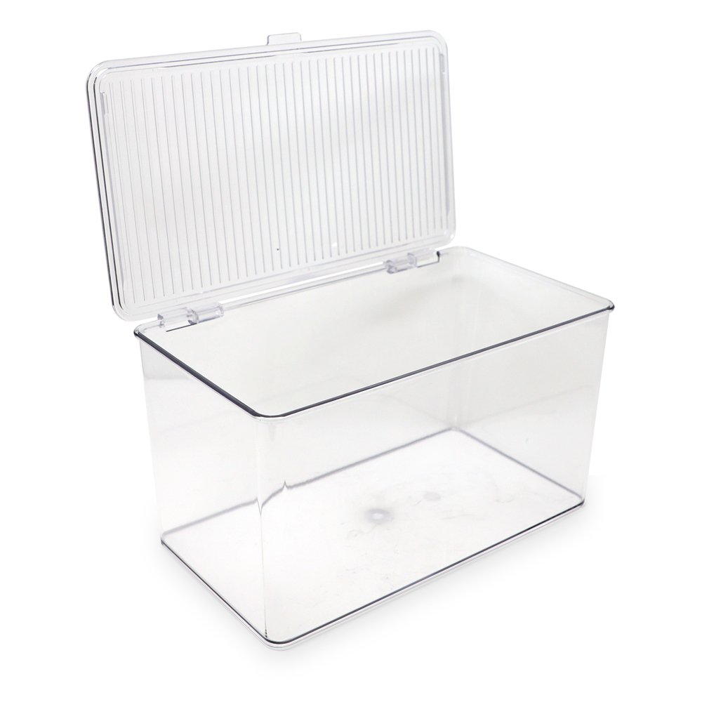 Isaac Jacobs Stackable Organizer Bin w/ Hinged Lid, Clear Storage Box, Home, Office, School, Fridge, Bathroom, Kitchen, Pantry Container, BPA-Free, Food Safe_