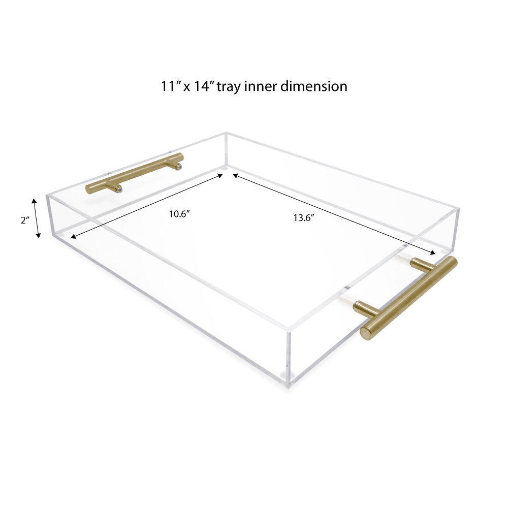 Isaac Jacobs Clear Acrylic Serving Tray with Metal Handles, Spill-Proof, Stackable Organizer, Space-Saver, Food &amp; Drinks Server, Indoors/Outdoors, Lucite Storage Décor &amp; More