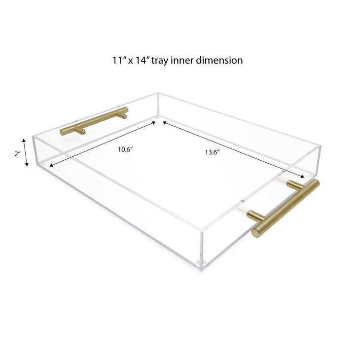 Isaac Jacobs Clear Acrylic Serving Tray with Metal Handles, Spill-Proof, Stackable Organizer, Space-Saver, Food &amp; Drinks Server, Indoors/Outdoors, Lucite Storage Décor &amp; More