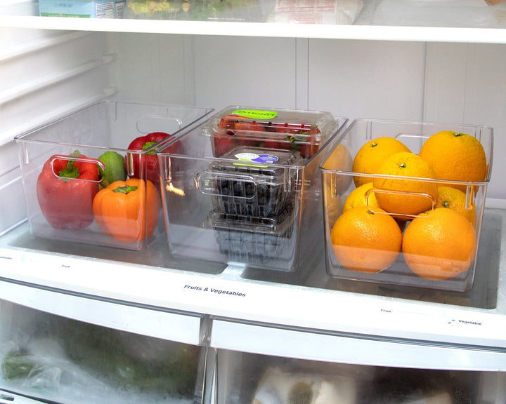 Isaac Jacobs 3-Pack Clear Storage Bins with Handles, Plastic Organizer for Home, Room, Office, Fridge, Kitchen/Pantry Non-Slip Container Set, Food Safe, BPA Free