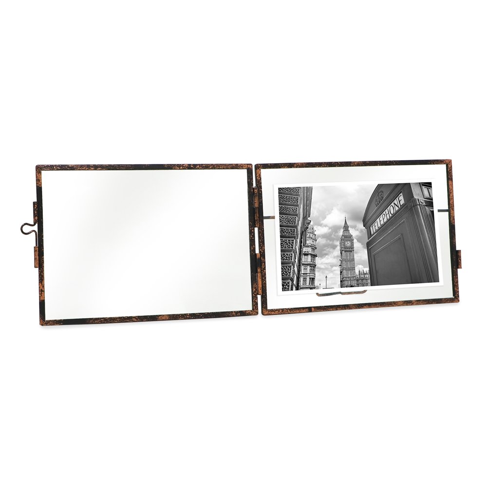 Isaac Jacobs Vintage Style Brass and Glass, Metal Floating Picture Frame with Locket Closure, for Photos, Art, &amp; More, Tabletop Display