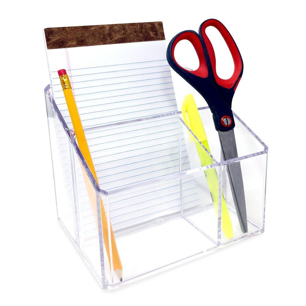 Isaac Jacobs Clear Acrylic Organizer, Remote Holder &amp; Multi-Functional Makeup, Brush, Pen &amp; Pencil Storage Solution, for The Home, Bathroom, Office, Child’s Desk