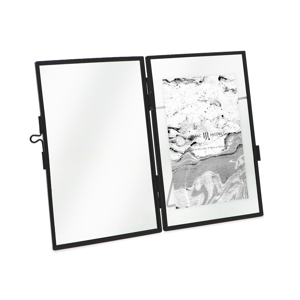 Isaac Jacobs Modern Style Brass and Glass, Pressed Glass, Metal Floating Desk Photo Frame with Locket Closure for Pictures, Art, Mementos &amp; Keepsakes