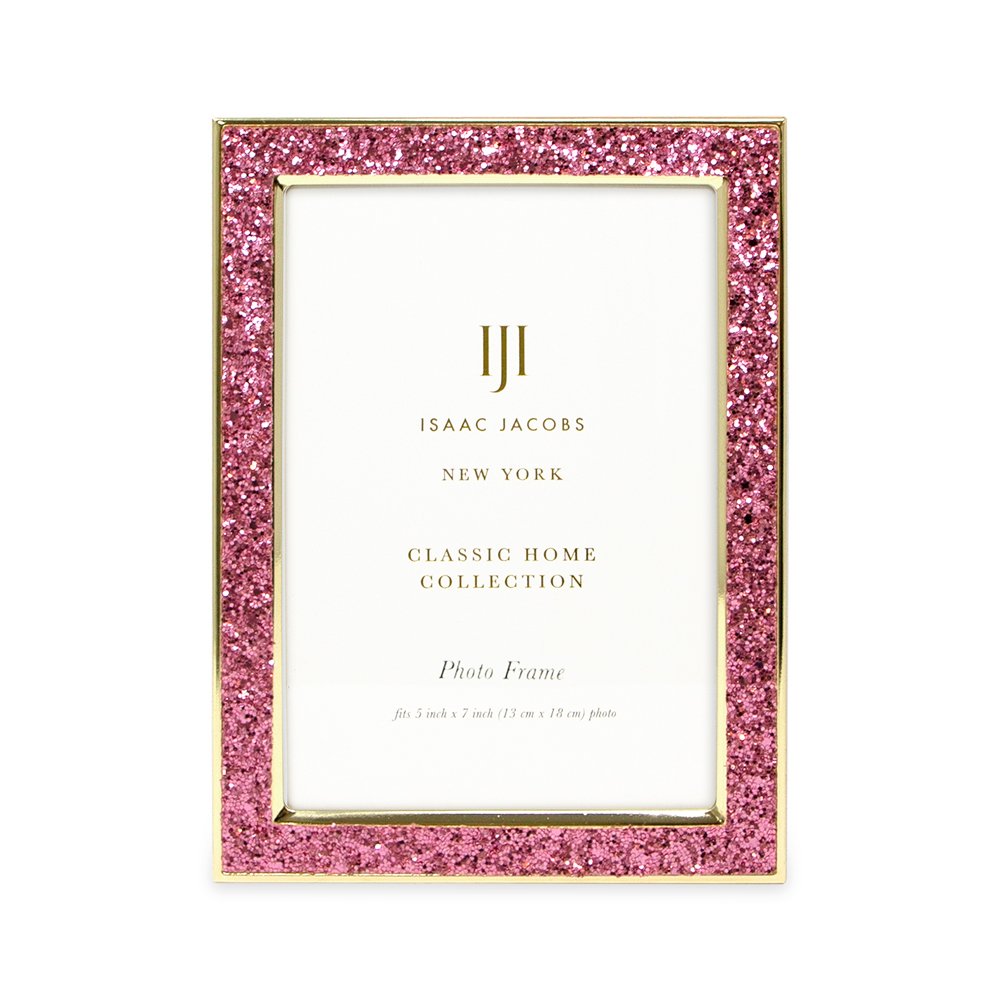 Isaac Jacobs Metal Glitter (Vertical &amp; Horizontal) Picture Frame, with Black Fabric Easel, Wall-Mountable, Made for Tabletop, Counterspace, Shelf and Desk
