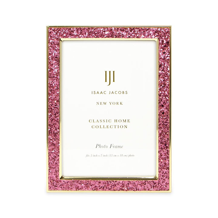 Isaac Jacobs Metal Glitter (Vertical &amp; Horizontal) Picture Frame, with Black Fabric Easel, Wall-Mountable, Made for Tabletop, Counterspace, Shelf and Desk